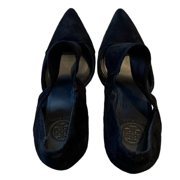 Tory Burch Saray Black Suede Leather Pointed Toe Strapped Wedges Size 7 - Picture 8 of 10